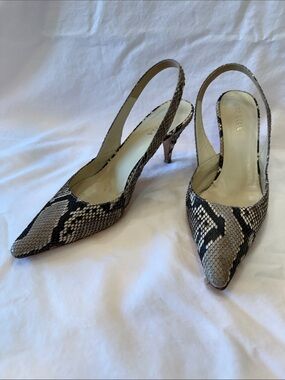 Prada Beige and Brown Snakeskin Slingback Pointed Pumps